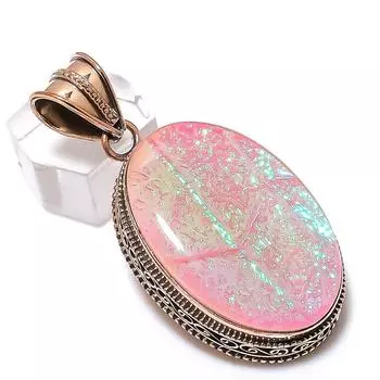 Pink Triplet Opal Gemstone Handmade Copper Jewelry Pendant 2.17 v4Q09