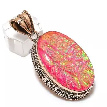 Pink Triplet Opal Gemstone Handmade Copper Jewelry Pendant 2.21 r1H94