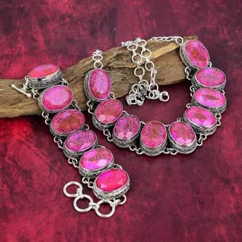 Pink Triplet Opal Gemstone Jewelry, Handmade 925 Solid Sterling Silver Jewelry, Unique Bracelet & Necklace Jewelry Set For Women