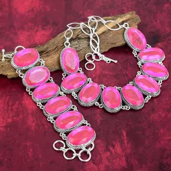 Украшения ручной работы из розового триплетного опала, украшения из цельного серебра 925 пробы, регулируемый браслет-цепочка и комплект ожерелья для сестры Adjustable With 8 -18 розовый