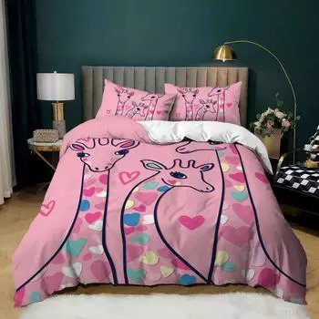 Pink White Duvet Cover Giraffe Bedding Queen/King/Full Size Zoo Animals Bed Set 3 Pieces Colorful Giraffe Bed Comforter Cover 70x133cm 2pcs