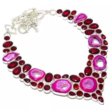 Ожерелье из розового оконного агата, драгоценного камня граната, серебро 925 пробы, 18 дюймов, JCN353-4
