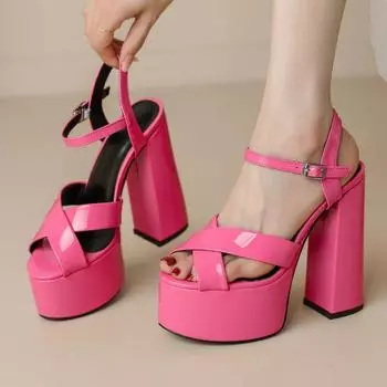 Pink Women s Sandals Shoes Summer 2025 Platform Block High Heels Ankle Strap Black Dance Wedding Shoes Ladies Big Size Flip Flop 36 чёрный