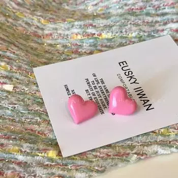 Pink Women s Short Hair Cute Best Selling Classy Peach Heart Stud Earring Pink Heart drop oil earrings (Silver Needle)