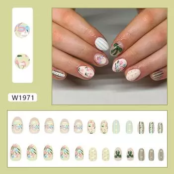 Pink yellow milk blue flower bow removable wearing armor 24 pieces press on Nails