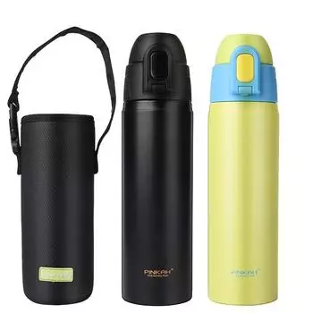 PINKAH Bullet 304 Stainless Steel Vacuum Soft Nozzle Straw Thermos Flask Outdoor Portable Cup Sleeve Straight Cup 500ml 401-500ml чёрный