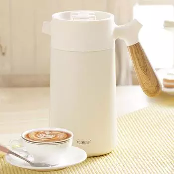 PINKAH Home Large Capacity 304 Stainless Steel Hand Brewed Vacuum Coffee Method Press Pot 950ml Wood Grain Handle Coffee Pot чёрный