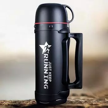 Pinkah термос большой емкости на 48 часов, изолированная бутылка для воды, наплечный ремень, портативная складная ручка, спортивная бутылка для воды 1.2L чёрный