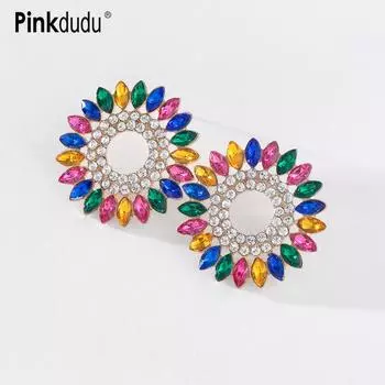 Pinkdudu 2023 креативные 5 цветов серьги-гвоздики с подсолнухом романтические роскошные разноцветные круглые серьги со стразами для женщин PD1292 чёрный