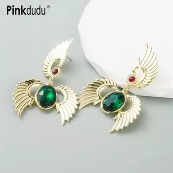 Pinkdudu 2023 креативные серьги-капли из зеленого стекла с золотыми крыльями, винтажные серьги со стразами в дворцовом стиле для женщин, ювелирные изделия PD1299 фиолетовый