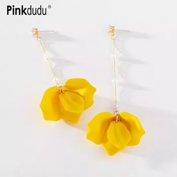 Pinkdudu 2023 модная цепочка с кисточками и розами, серьги-подвески, романтические летние серьги с искусственным жемчугом, 14 цветов, серьги с цветком для женщин, PD1236 розовый