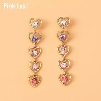 Pinkdudu 2023, модные длинные висячие серьги Love, романтические роскошные разноцветные висячие серьги с цирконием и кисточкой для женщин, ювелирные изделия PD1378 разноцветный