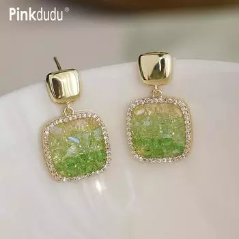 Pinkdudu 2023 модные зеленые серьги-гвоздики с градиентом любви и цветком, романтические роскошные креативные серьги-капли с геометрическим рисунком для женщин PD1263 A