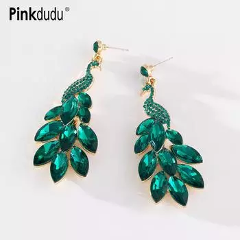 Pinkdudu 2023 модные зеленые серьги-подвески со стразами и павлином, романтические роскошные серьги с блестящими цирконами для женщин, ювелирные изделия PD1230 зелёный