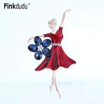 Pinkdudu элегантное танцевальное красное платье для девочек, брошь с синим цветком, модная креативная 3 цвета, брошь с глазурью для женщин, ювелирные изделия PD1278