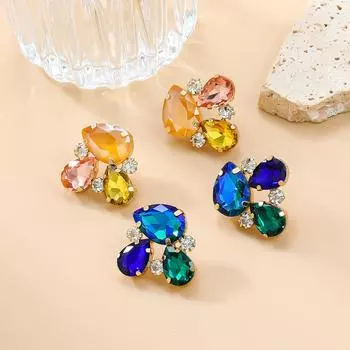 Pinkdudu Бохо Стиль Модные Цветные Серьги со Стразами Европейские Американские Серьги Цветы Со Стразами PD2188 жёлтый