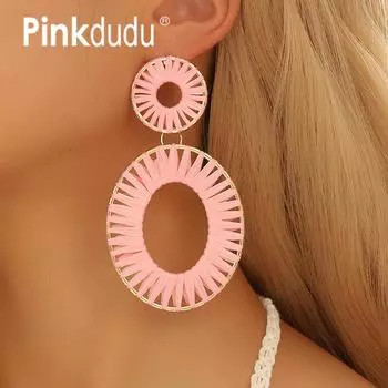 PINKDUDU BOHO тканые серьги из рафии с геометрическим рисунком модные темпераментные модные серьги из сплава ювелирные аксессуары для женщин PD1725 коричневый