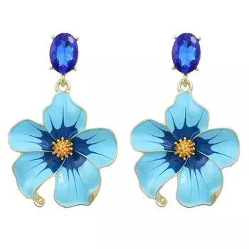 Pinkdudu Dripped Glaze Flower Zinc Alloy Stud Earrings Elegant Drop Blue Earrings Women Jewelry for Holiday PD2258 синий