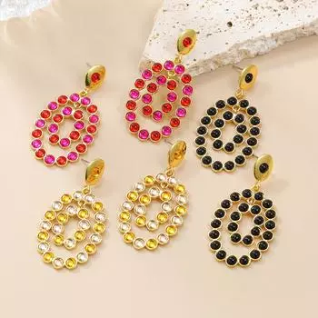 Pinkdudu европейские американские женские многослойные овальные бриллиантовые серьги-гвоздики модные персонализированные геометрические серьги-капли PD2152 One size чёрный