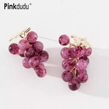 Pinkdudu фиолетовые серьги-капли с виноградом, модные медные серьги из смолы, свежие фрукты, милые серьги с растениями, офисные вечерние серьги для женщин, ювелирные изделия PD626 фиолетовый