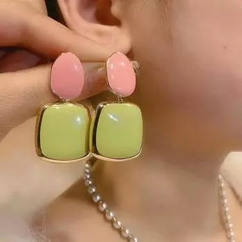 Pinkdudu Geometric Square Zinc Alloy Stud Earrings Korean Fashion Green Simple Casual Cute Earring jewelry Gift PD2221 M зелёный