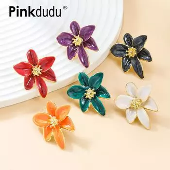 PINKDUDU глянцевые красочные серьги-гвоздики с цветами, темпераментные модные элегантные серьги-гвоздики из сплава, повседневная одежда для женщин PD1644 белый