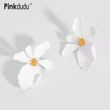 Pinkdudu корейские большие красные серьги-гвоздики с цветком, модные зеленые, белые серьги-гвоздики с лепестками цветов для женщин, ювелирные изделия OG091 чёрный