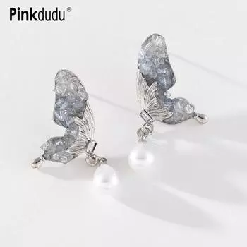 Pinkdudu, летние 2023, симметричные синие серьги-капли в форме бабочки, романтические серьги-подвески с искусственным жемчугом, серьги с насекомыми для женщин, PD1203 синий