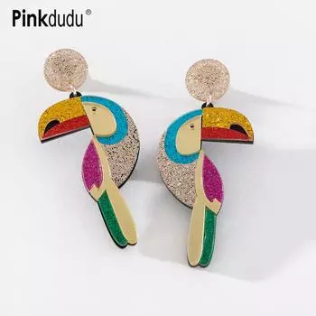Pinkdudu летние креативные разноцветные серьги-капли с попугаем, модные милые очаровательные серьги с мультяшной птицей для женщин, ювелирные изделия PD1209 синий