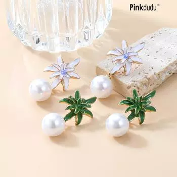 Pinkdudu Летние новые свежие элегантные серьги-подвески с жемчужным цветком, персонализированные серьги-подвески из сплава для женщин PD2160 one size зелёный