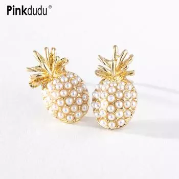 Pinkdudu летние серьги-гвоздики с искусственным жемчугом и ананасом, милые креативные серьги-гвоздики с инкрустацией цирконом и фруктами для женщин, ювелирные изделия PD1285