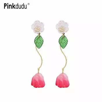 Pinkdudu, милые градиентные серьги с красными цветами, романтические милые мультистильные акриловые серьги-розы для женщин, ювелирные изделия, подарки PD1470 A
