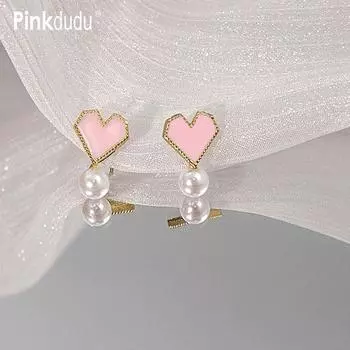 Pinkdudu милые розовые серьги-капли с имитацией жемчуга, модные простые серебряные серьги-сердечки с иглами для женщин, ювелирные изделия PD1391