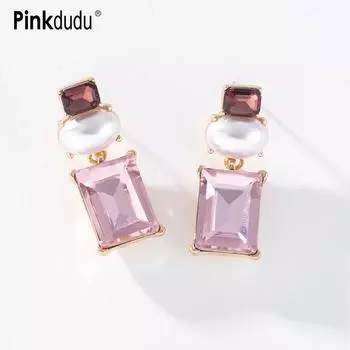 Pinkdudu милые розовые серьги-капли с искусственным жемчугом и стразами, романтические роскошные геометрические серьги для женщин, ювелирные изделия PD1443 розовый