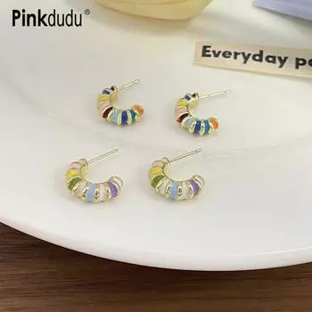 Pinkdudu милые серьги-гвоздики с рисунком радуги цвета C, милые романтические многоцветные геометрические серьги для женщин, ювелирные изделия PD1412