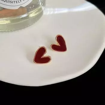 Pinkdudu Mini Heart Shape Zinc Alloy Stud Earrings Glass Dripping Simple Casual Earring Elegant Fashion Jewelry PD2227 M красный