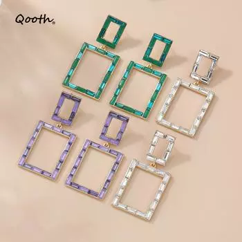 Pinkdudu многослойные квадратные модные цветные бриллиантовые серьги в стиле бохо сплав полные бриллиантовые серьги для женщин PD2153 One size зелёный