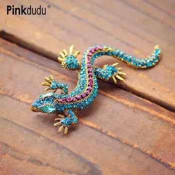 Pinkdudu модная брошь в виде геккона из сплава, инкрустированная стразами, ретро цветная брошь с изображением животного для женщин, ювелирные аксессуары, подарки PD532 коричневый