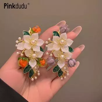 Pinkdudu модная заколка для волос с разноцветным жемчугом, новая заколка с бахромой и цветами для женщин, ювелирные изделия, подарки PD1825 оранжевый