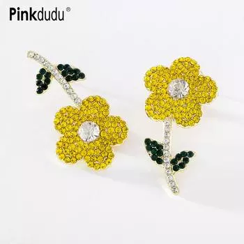 Pinkdudu модные 2023 милые асимметричные серьги-гвоздики с желтым цветком милые романтические инкрустированные розовые серьги с цирконием для женщин PD1265 жёлтый