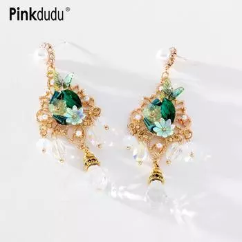 Pinkdudu модные 2 цвета кулон-гирлянда серьги-подвески элегантные серьги-подвески в этническом стиле с искусственным жемчугом акриловые серьги для женщин PD1139 зелёный