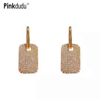 Pinkdudu модные 2 цвета квадратные серьги-кольца романтические легкие роскошные инкрустированные цирконом геометрические серьги для женщин ювелирные изделия PD1477 чёрный