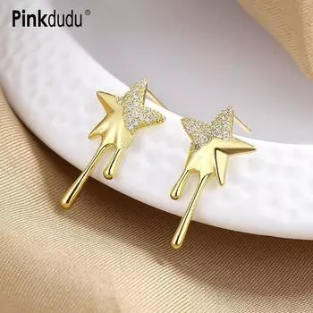 Pinkdudu модные 2 цвета серьги-гвоздики со звездами лавы романтические простые роскошные серьги с геометрическим цирконием для женщин ювелирные изделия PD1384 золотой