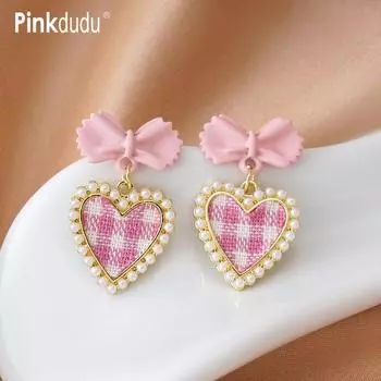 Pinkdudu модные 3 цвета бантик серьги-капли «Любовь» милые серьги с искусственным жемчугом и тканевым сердечком для женщин ювелирные изделия PD1359 оранжевый