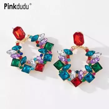 Pinkdudu модные 3 цвета круглые серьги-подвески с подвеской преувеличенные многоцветные большие серьги со стразами для женщин ювелирные изделия PD747 белый