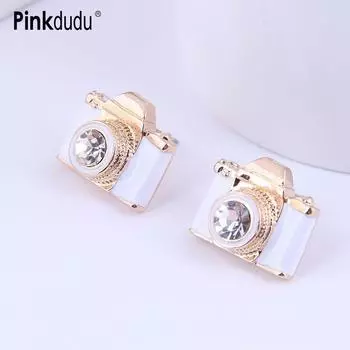 Pinkdudu модные 3 цвета мини-серьги-гвоздики с камерой в стиле ретро креативные милые инкрустированные циркониевые геометрические серьги для женщин ювелирные изделия PD1498 White белый