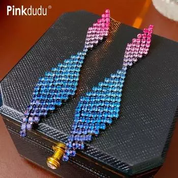 Pinkdudu модные 3 цвета со стразами квадратные серьги-капельки индивидуальные градиентные цветные геометрические серьги для женщин PD1555 синий