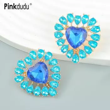 Pinkdudu модные 3 цвета стразы сердце серьги романтические милые креативные блестящие стеклянные серьги для женщин ювелирные изделия PD1197 красный