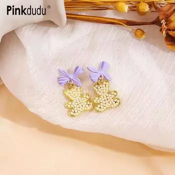 Pinkdudu модные 4 цвета бант милый медведь серьги-капли милые креативные серьги с искусственным жемчугом в виде животных для женщин ювелирные изделия PD1404