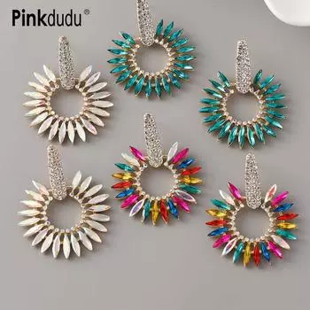 Pinkdudu модные блестящие висячие серьги с подсолнухом, новые красочные круглые серьги-капли для женщин, ювелирные изделия, подарки PD1826